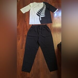 Black & white blouse with black pants